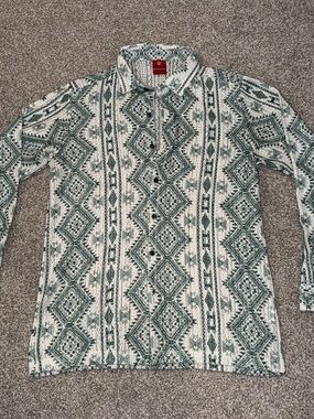 Casual Green Patterned Long-Sleeve Button Down Shirt